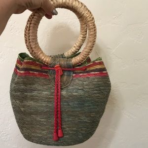 NWOT Woven Bucket Bag Multicolor & Green.